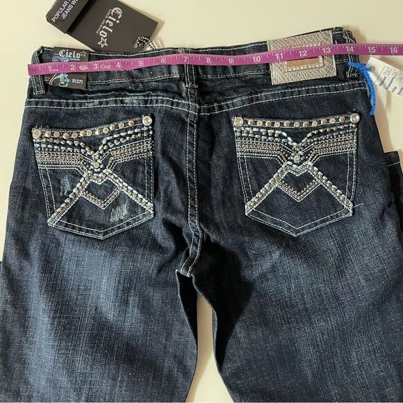 Vintage Cielo Y2K Dark Wash Blue Bejeweled Pocket Low Rise Skinny Jeans Sz 5 NWT - Picture 5 of 12